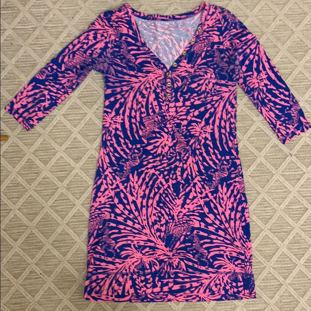 Lilly Pulitzer Pink and Navy Leaf Print Dress